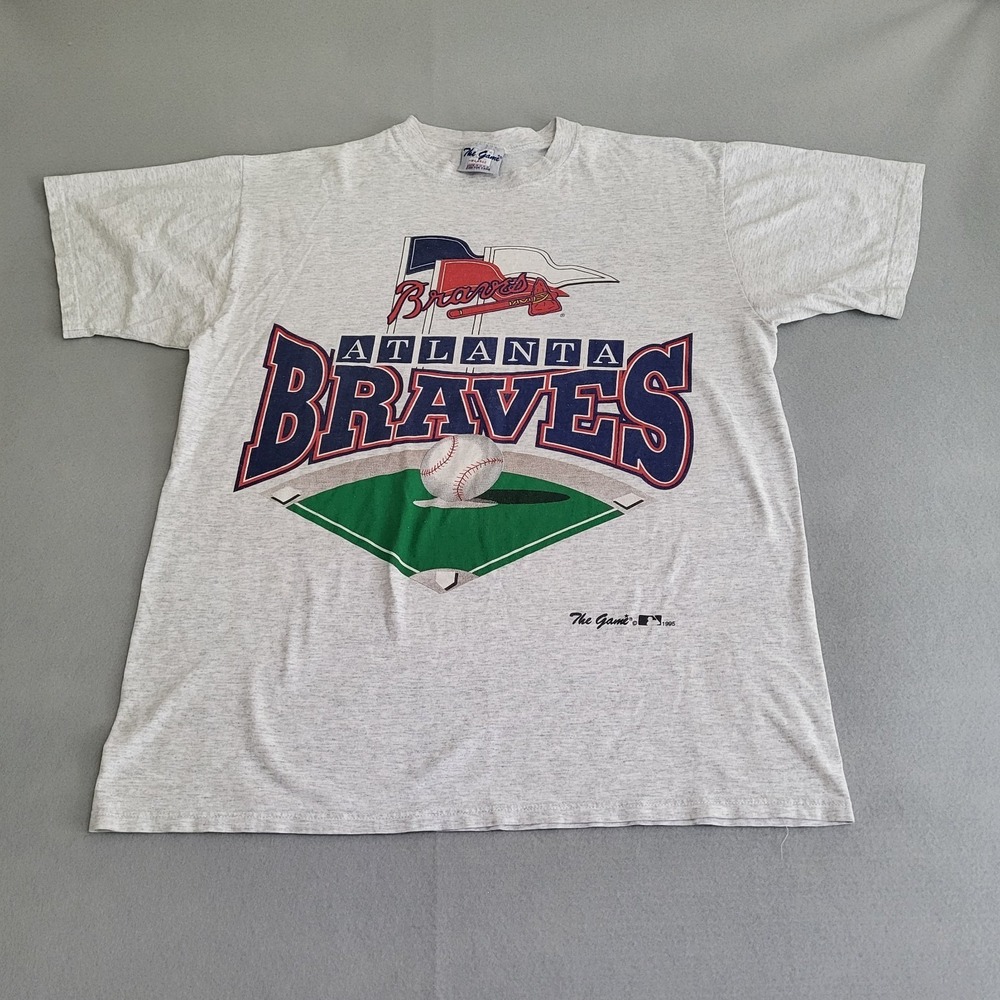 VTG Atlanta Braves Spell Out Graphic T-Shirt 1995 Made In USA Size XL MLB